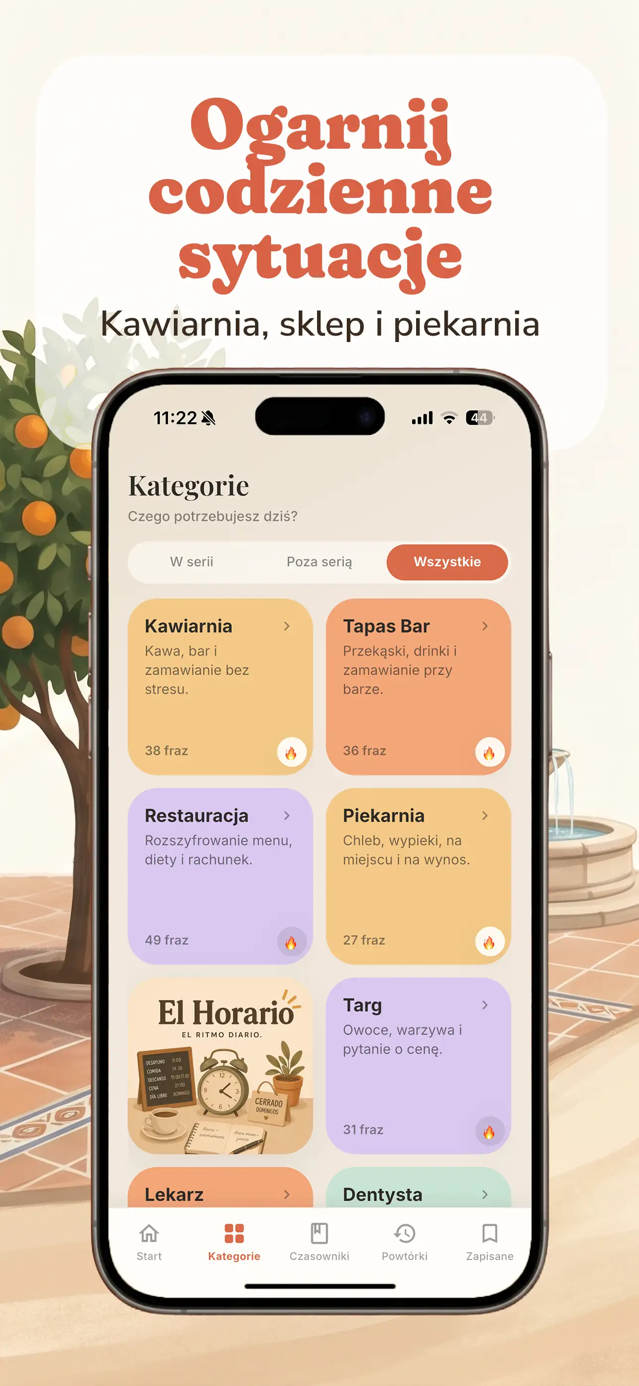 Ekran 03 aplikacji Hola Calle - nauka hiszpańskiego przez prawdziwe zwroty