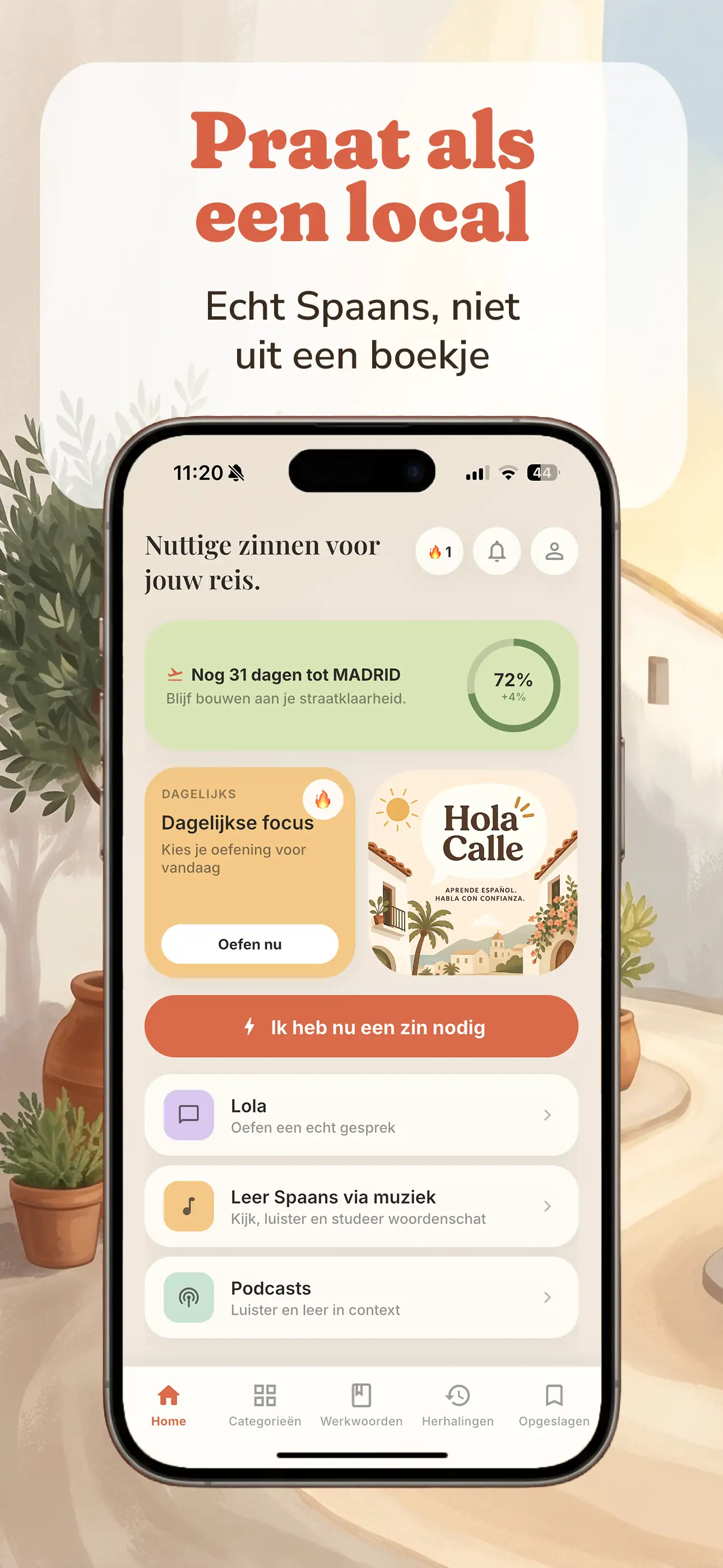 Hola Calle app-scherm 01 - Spaans leren met echte zinnen